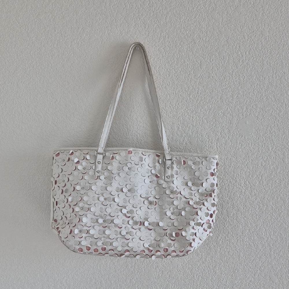Nine West White Sequin Accent Tote